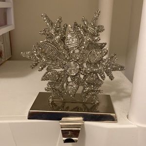 Set of three beaded silver snowflake stocking holders